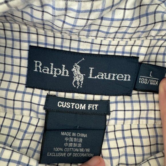 RALPH LAUREN Custom Fit Shirt Men’s Large Blue White Check Business Preppy - Picture 4 of 5